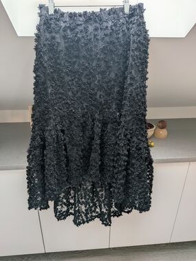 Zara Textured Black Midi Skirt